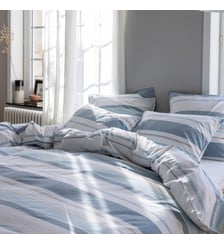 Housse de couette en percale de coton lavé, HORIZON BAYADÈRE Blanc Cerise