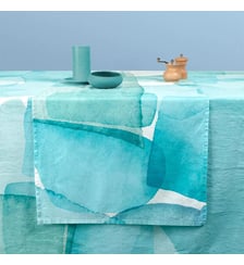 Chemin de table lin & coton lavé 150 g/m² imprimé vert bleu Aqua mineral Garnier Thiebaut