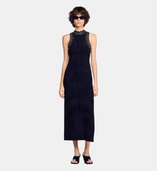 Robe longue en velours à strass Sandro