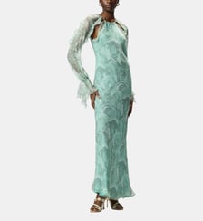 Robe midi en soie à imprimé roses et épaules dénudées Pinko
