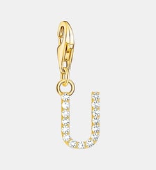 Thomas Sabo Pendentif Charm lettre U avec pierres blanches plaqué or doré or jaune 18 carats, Argent sterling 925 Thomas Sabo
