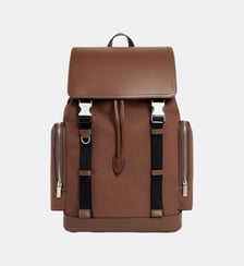 Sac à dos à rabat Maurice en toile coton et cuir lisse Le Tanneur