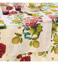 Chemin de table lin & coton lavé 190 g/m² imprimé multicolore Citrons de menton romance Garnier Thiebaut