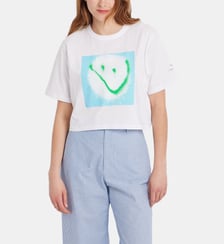 t-shirt B. Style court en coton blanc par l'artiste Katsu Agnès b.