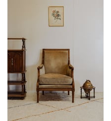 Fauteuil en bois et velours vert Ernest N°908- Produit chiné Debongout