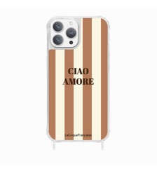 Coque de téléphone glossy ciao amore marron avec anneaux pour iPhone 15 Pro Max La Coque Française