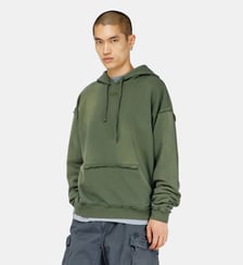 Sweat à capuche en coton délavé avec détails effilochés Diesel