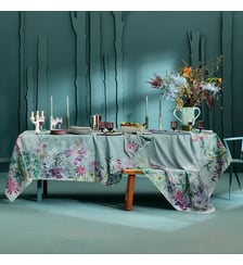 Nappe lin & coton lavé 150 g/m² imprimé bleu violet Ombres boisees givre Garnier Thiebaut