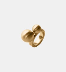 Bague plaquée or jaune 18 carats avec finition brossée et motif de deux sphères Aristocrazy