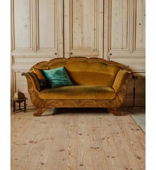 Banquette en bois et velours Martine N°50- Produit chiné Debongout