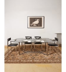 Table à manger en aluminium brossé et verre fumé Karla N°1069- Produit chiné Debongout