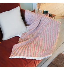 Plaid coton et lin, DECO ESPRIT NID D'ABEILLE Blanc Cerise