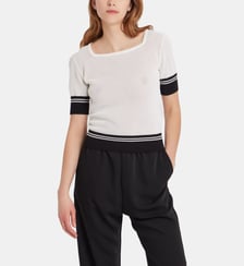 pull Jessica en résille de coton à pois blanc Agnès b.