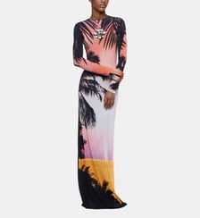 Robe longue en jersey seconde peau imprimé Rabanne
