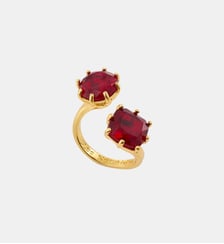 Bague ajustable toi et moi pierres ronde et coussin La Diamantine Rouge Grenat Les Néréides