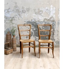 Paire de chaises en bois et paille Claude N°1668- Produit chiné Debongout