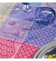 Nappe pur coton enduit motif jacquard violet orange Mille hana floralies Garnier Thiebaut