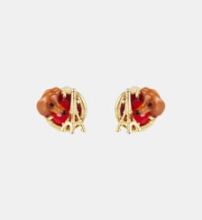 Boucles d'oreilles tiges teckel, tour Eiffel, pierre ronde rouge Les Néréides