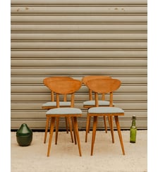 Lot de 4 chaises en bois et tissu bleu Alma N°2124 - Produit chiné Debongout