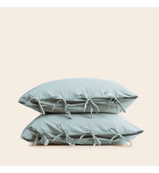 Lot De 2 Taies D'Oreiller  Satin de coton lavé uni à nouettes Madura
