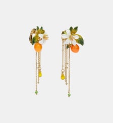 Boucles d'oreilles orange, fleur d'oranger et chaînes Les Néréides