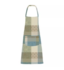 Tablier pur coton enduit motif jacquard bleu beige Mille zen ecume Garnier Thiebaut