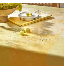 Nappe pur coton enduit motif jacquard multicolore Mille esprit jardin chatoyant Garnier Thiebaut