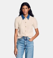 Cardigan à col en denim Sandro
