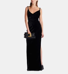 Robe longue à bretelles en velours avec détail bijou Balmain