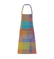 Tablier pur coton enduit motif jacquard orange violet Mille hana floralies Garnier Thiebaut