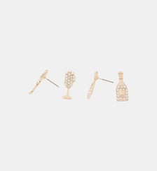 Set de 2 paires de boucles d'oreilles : flûte et bouteille de champagne Balaboosté