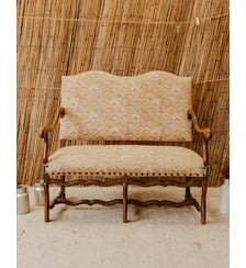 Banquette en bois et tissu à motifs Martine N°154- Produit chiné Debongout