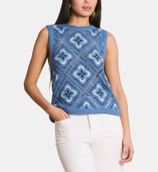 Pull sans manches maille crochet coloré La Fée Maraboutée