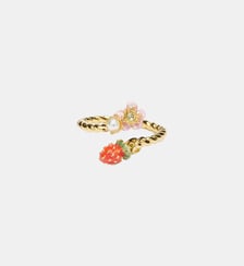 Bague ajustable fraise des bois et fleur rose Les Néréides