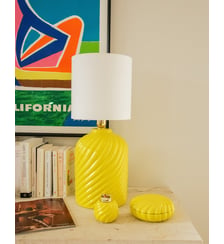 Ensemble lampe, boîte et diffuseur en céramique jaune Julia N°712- Produit chiné Debongout