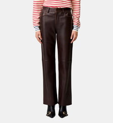 Pantalon droit cuir bouton doré Claudie Pierlot