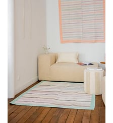 Tapis vintage bleu et vert Olivier N°118- Produit chiné Debongout