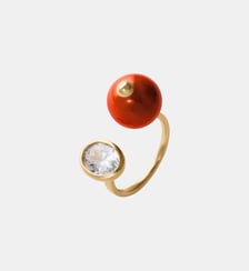Bague ouverte plaquée or jaune avec finition brossée, agate rouge, topaze et motif sphérique Aristocrazy
