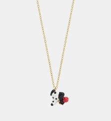 Collier pendentif dalmatien, pierre ronde facettée noire et rose rouge Les Néréides
