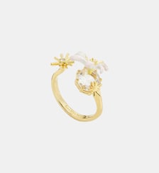 Bague ajustable dorée Fleur de Lys blanche et pierre facettée Les Néréides