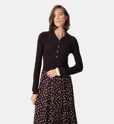 Pull tricot côtelé col polo boutonné Ikks
