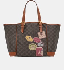 Cabas en toile enduite et cuir signé de patchs imprimés - SIMPLE BAG Gerard Darel