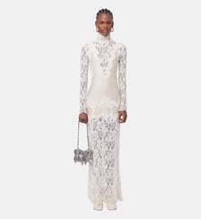 Robe longue en dentelle et jersey Rabanne