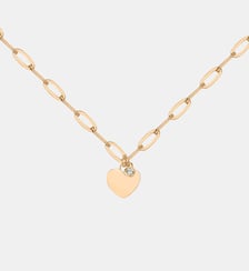 Collier maille rectangles allongés Jamais sans Toi | Médaille Coeur en Plaqué Or avec diamant blanc La Garçonne Diamant