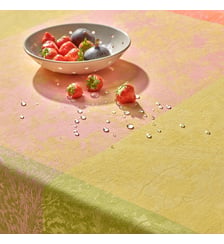 Nappe pur coton enduit motif jacquard multicolore Mille esprit jardin chatoyant Garnier Thiebaut