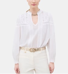 Chemise creme - Motif uni - Coton - Coupe droite Caroll