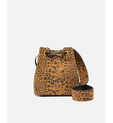 Petit sac seau à bandoulière en daim léopard Pinko