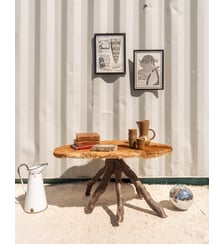 Table basse en bois et fourrure marron Donna N°1115- Produit chiné Debongout