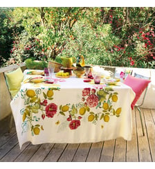 Nappe lin & coton lavé 190 g/m² imprimé multicolore Citrons de menton romance Garnier Thiebaut