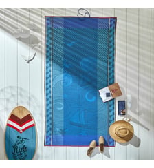 Drap de plage Baignade à Socoa Recif100% coton Le Jacquard Francais